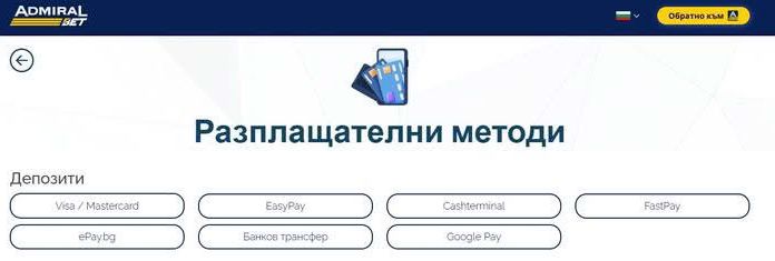 Admiralbet Методи за депозиране