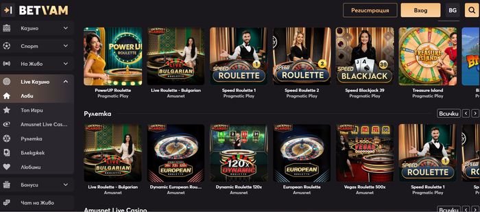 Live казино игри в Betvam с дилър на живо и рулетка
