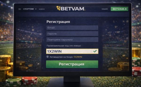 Регистрационна форма в Betvam с поле за въвеждане на бонус код